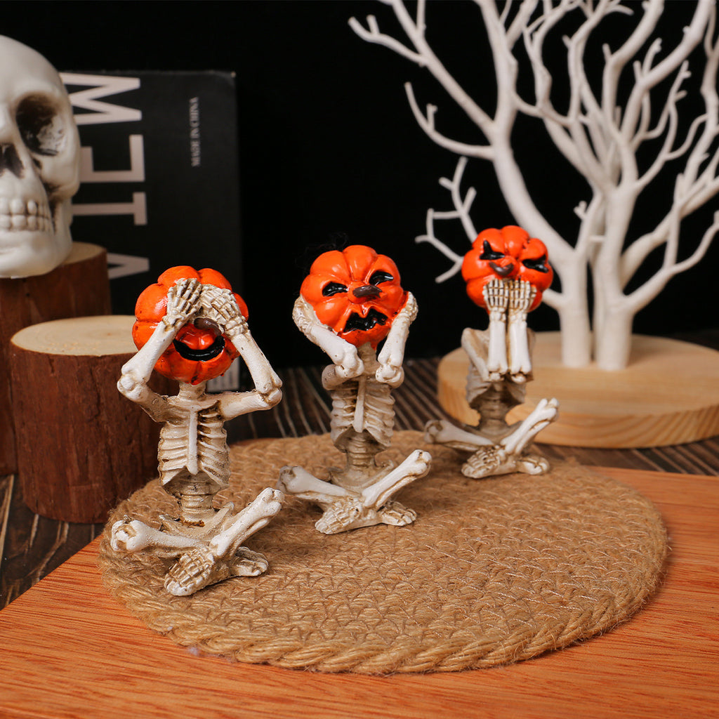 Pumpkin Head Skull Doll Ornaments Home Halloween Layout Props